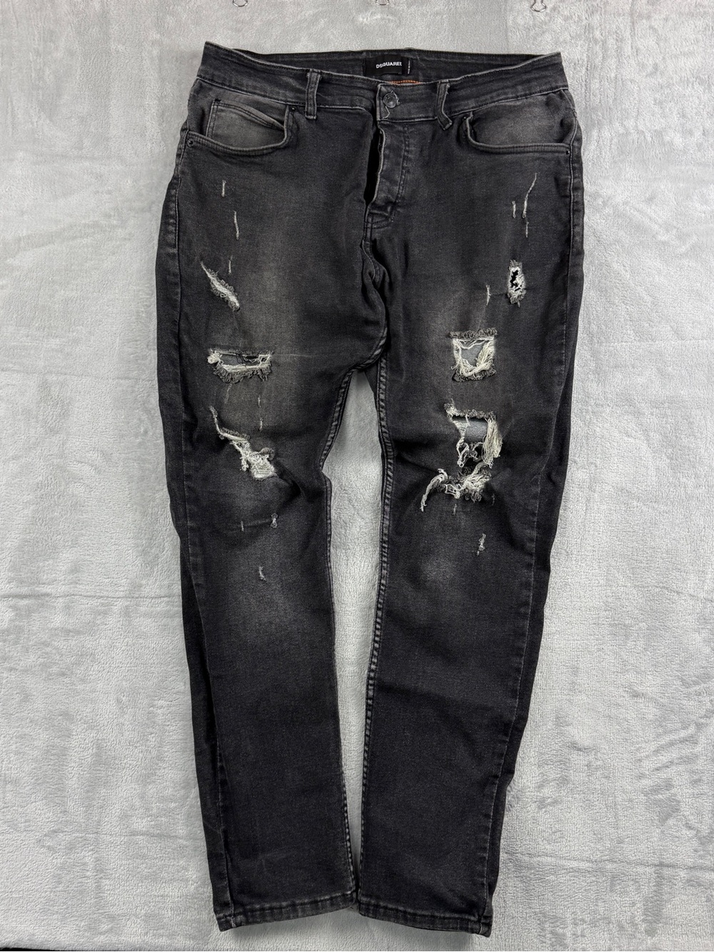 DSQUARED2 Distressed Slim Jeans Mens 34x29 Mens Stretch Black Wash Grunge Design